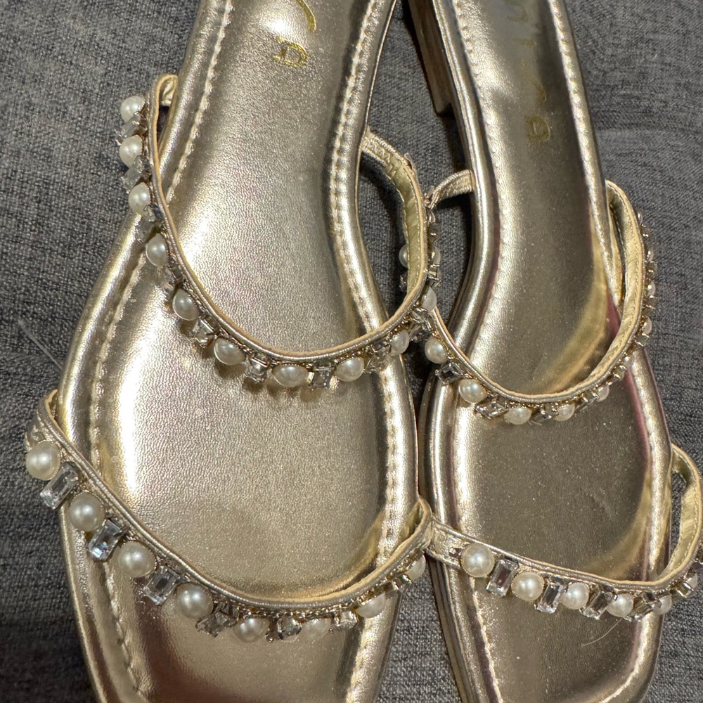 Unisa Gold Sandals with Pearl Accents - Picture 2 of 5